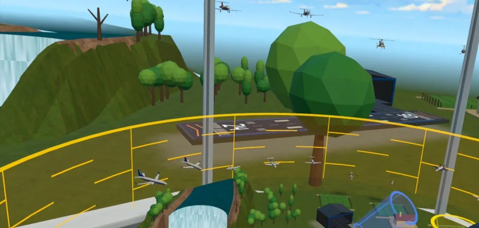 A giant tree planted next to the runway in Sandbox mode