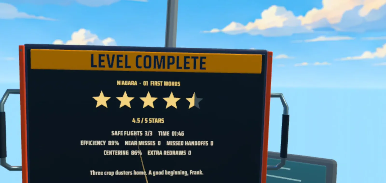 Level complete in Campaign: four and a half stars and a note to Frank